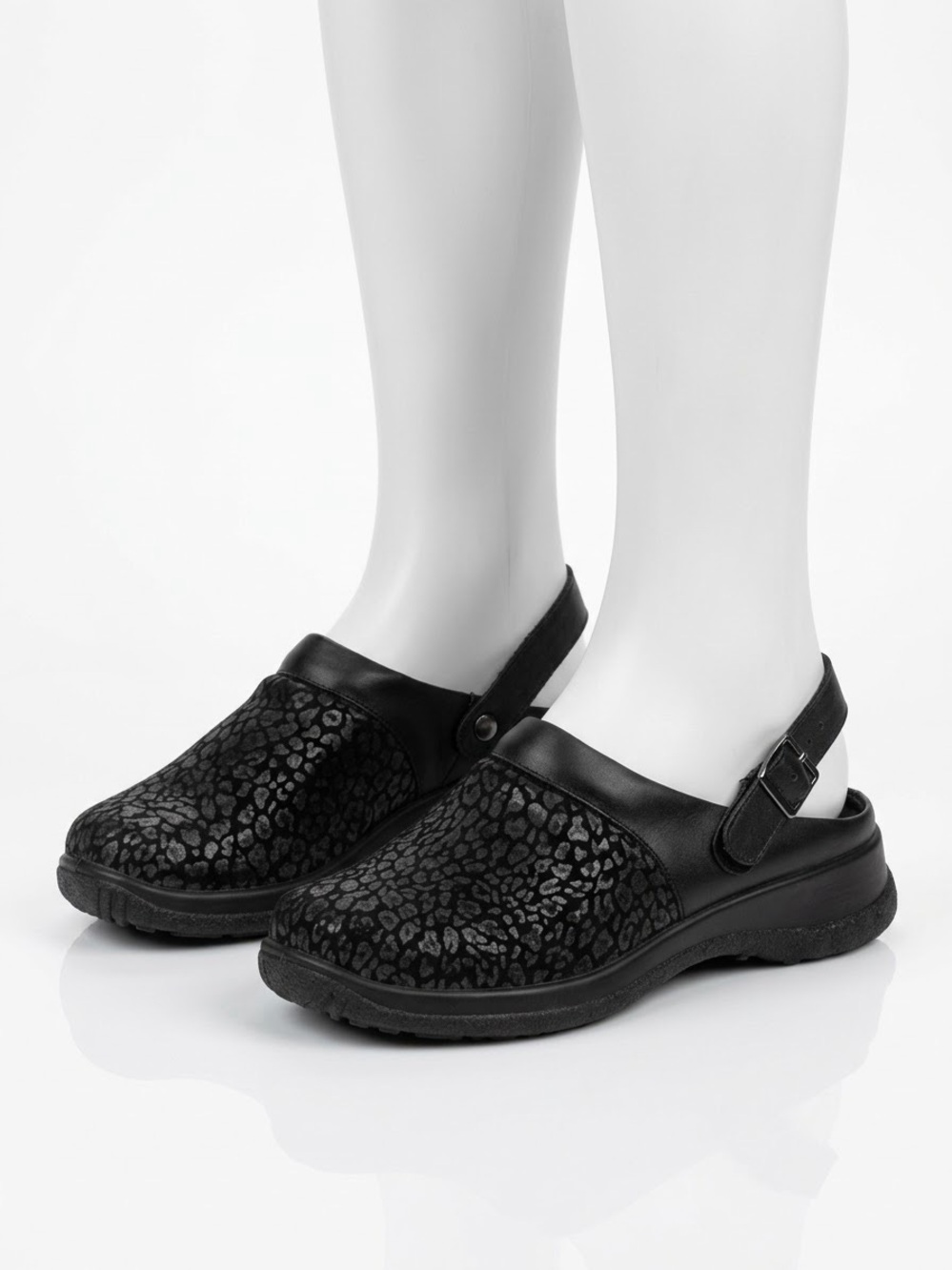 Women's Black Patterned Comfort Clogs